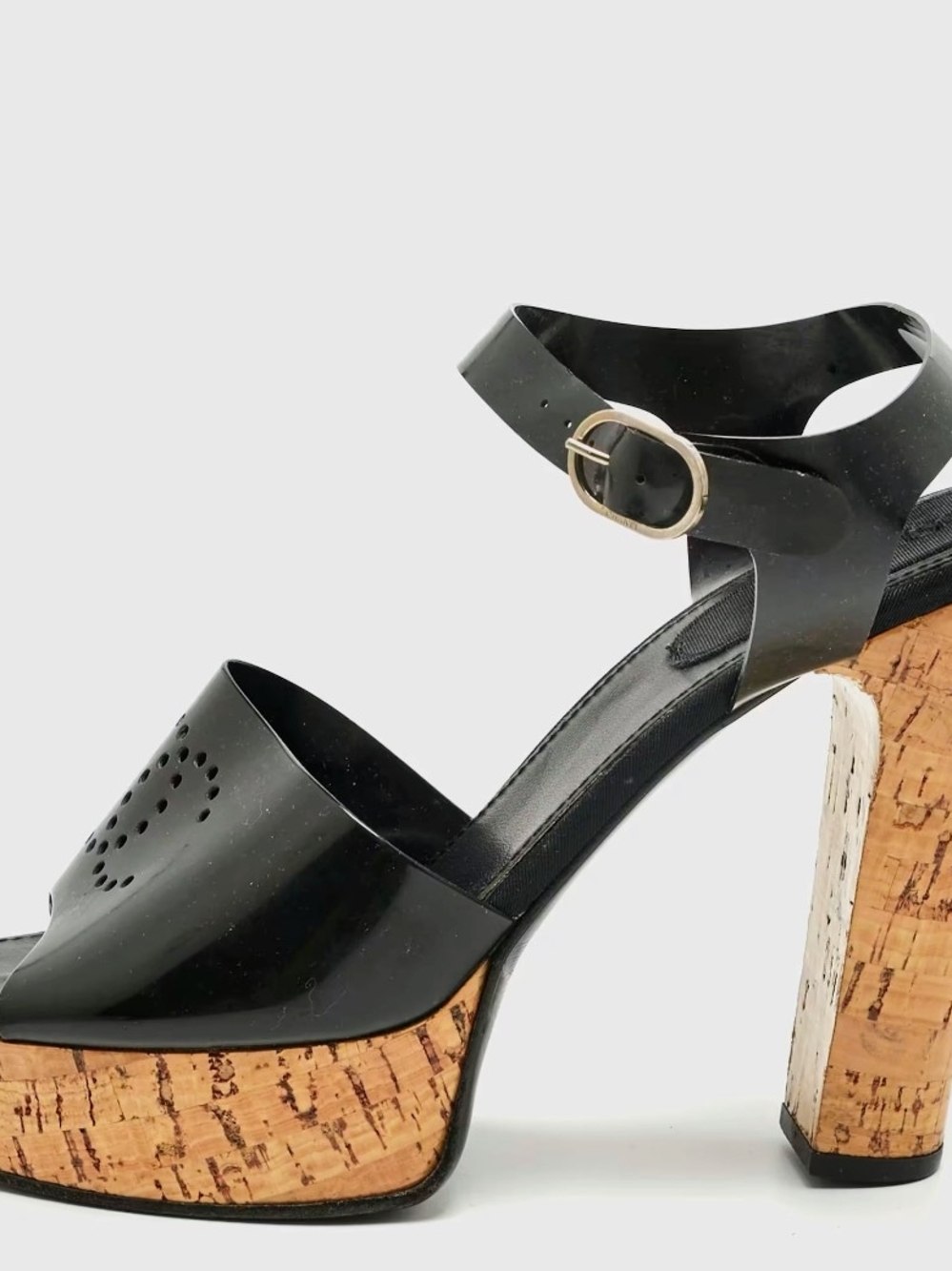 Authentic Chanel CC Black Jelly Cork Platform Heels Sandals Rare 42/10.5 US